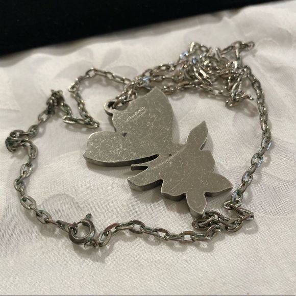 Vintage R. Tennesmed Sweden Mod Pewter Figural Butterfly Necklace - Picture 6 of 9